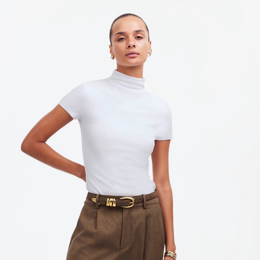 Madewell short sleeve mockneck tee S white NWT